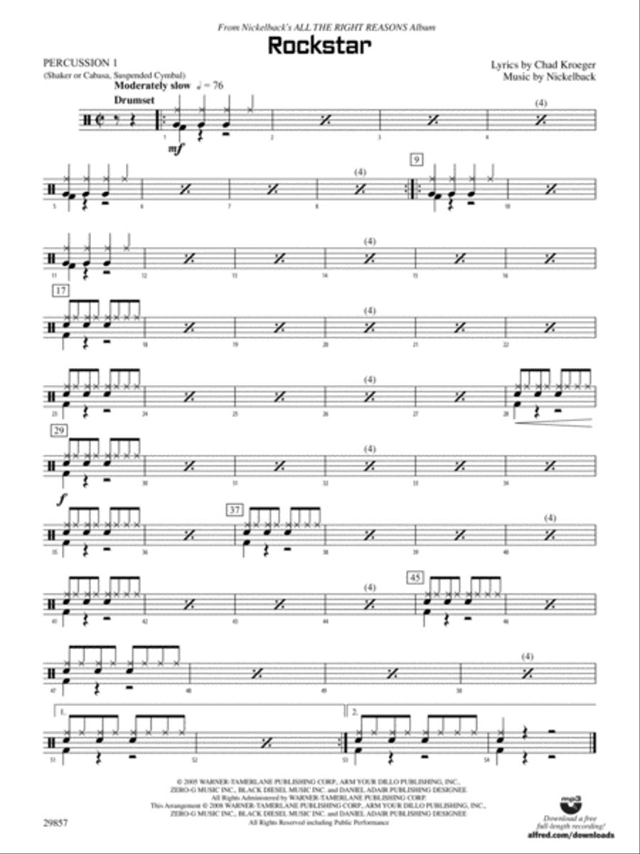 Rockstar: 1st Percussion Concert Band scores gallery preview page 1