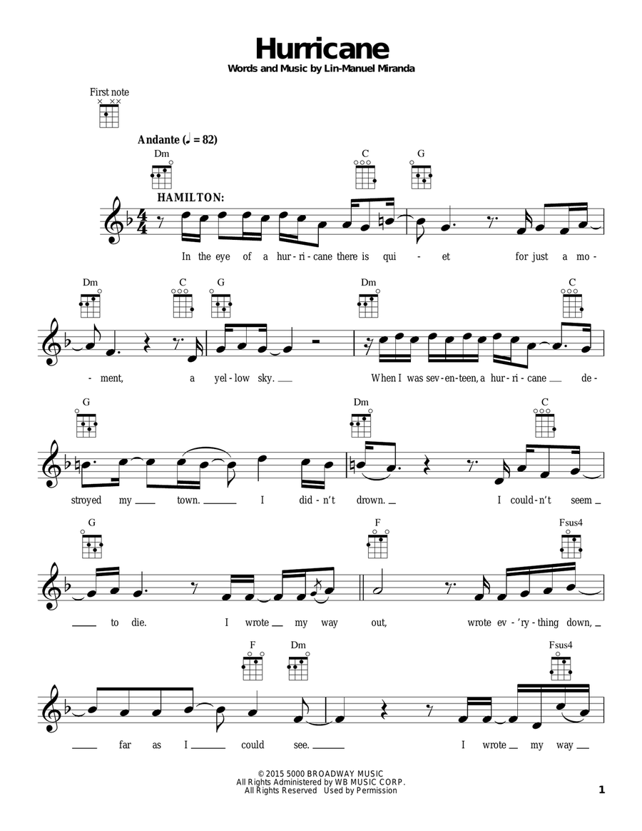 Hurricane (from Hamilton) Ukulele scores gallery preview page 1