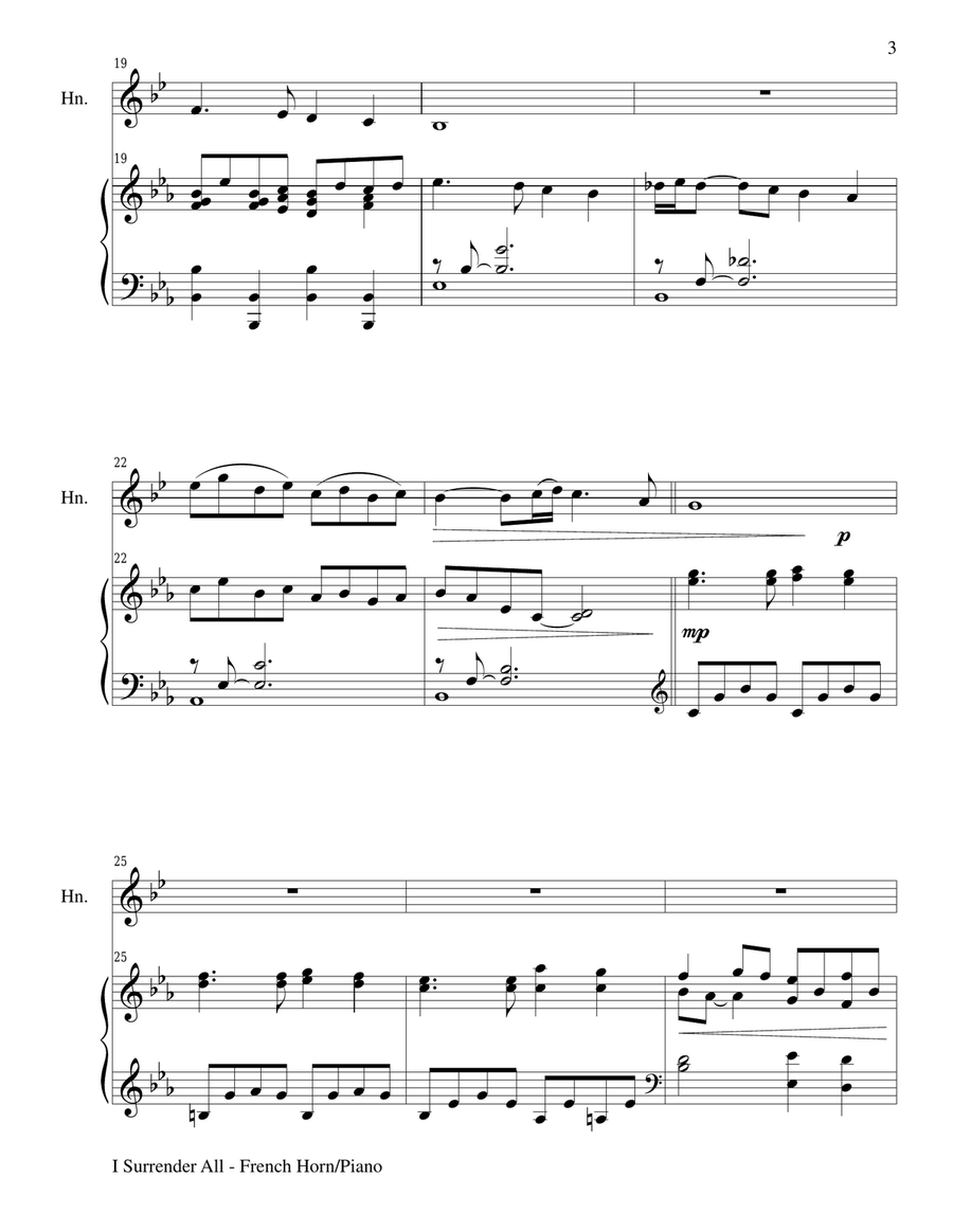 I SURRENDER ALL (Duet – French Horn and Piano/Score and Parts) Brass Duet scores gallery preview page 3