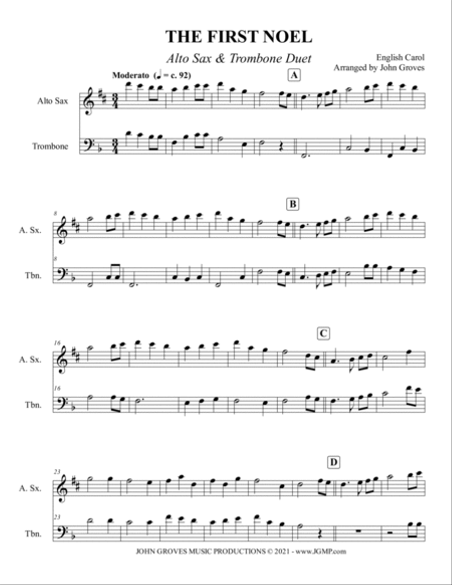 The First Noel - Alto Sax & Trombone Duet Trombone Duet scores gallery preview page 2
