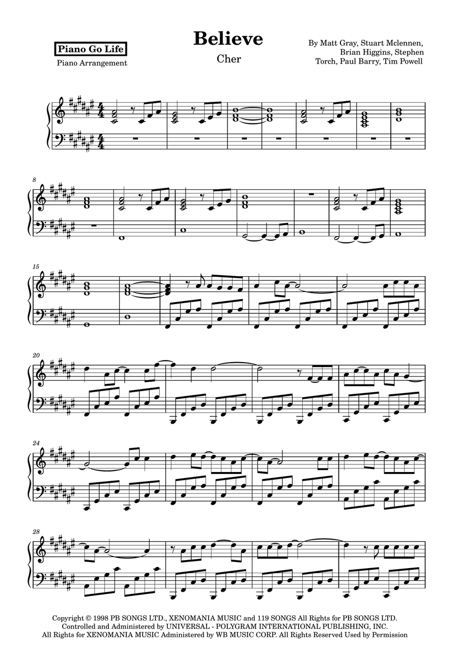 Believe Believe Piano Solo scores gallery preview page 1