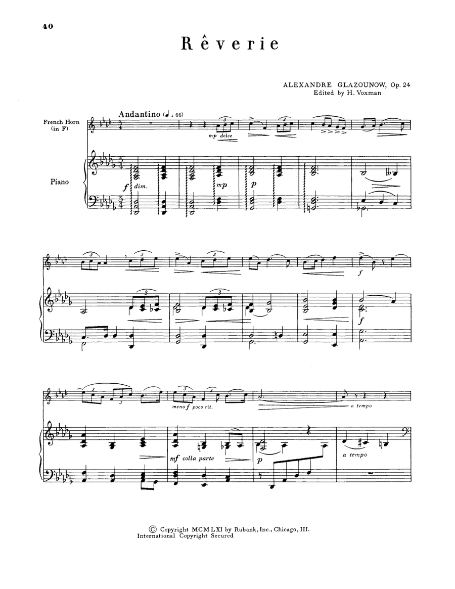 Reverie F Horn Op. 24 Horn scores gallery preview page 1