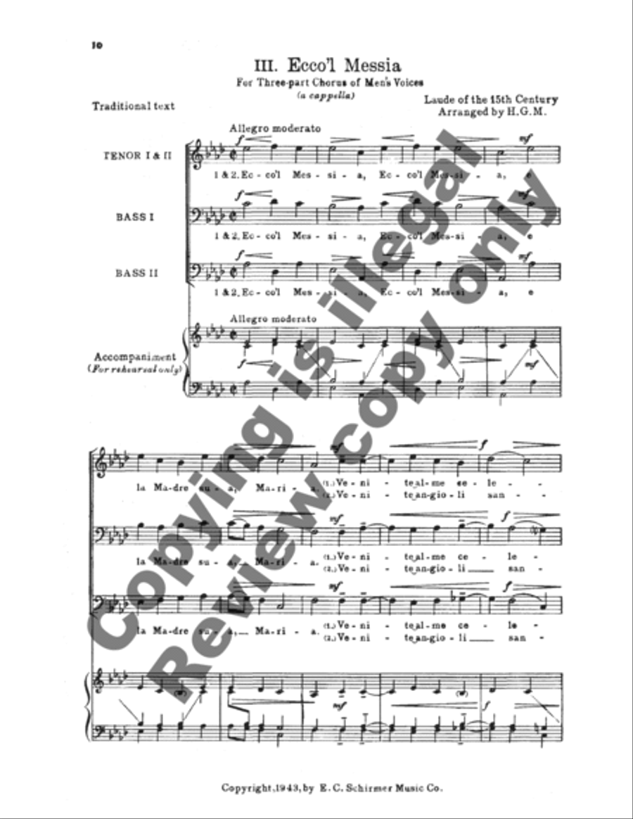 Laude of the Fifteenth Century: 1. Dimmi dolce Maria: 2. O Maria: 3. Ecco'l Messia TTBB scores gallery preview page 7
