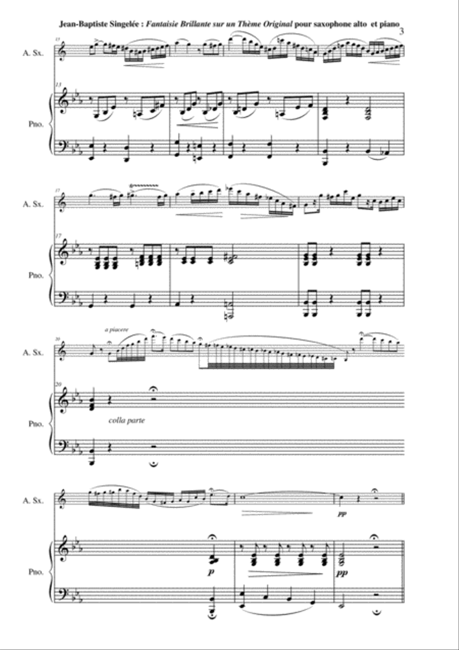 Jean-Baptiste Singelée: Fantaisie Brillante sur un Thème Original, Opus 86 pour saxophone alto et pi Piano scores gallery preview page 3