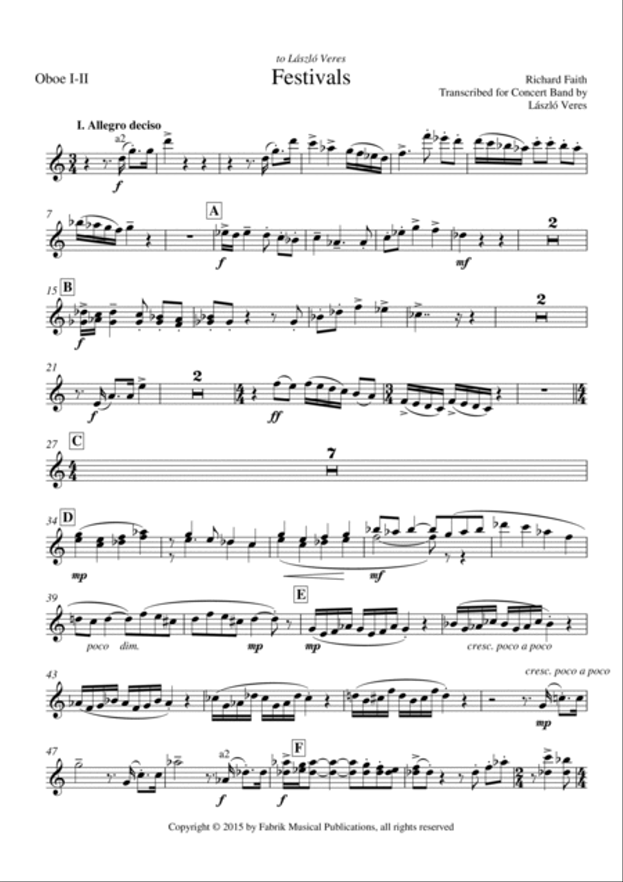 Richard Faith/László Veres: Festivals for concert band, oboe I and II part Concert Band scores gallery preview page 2