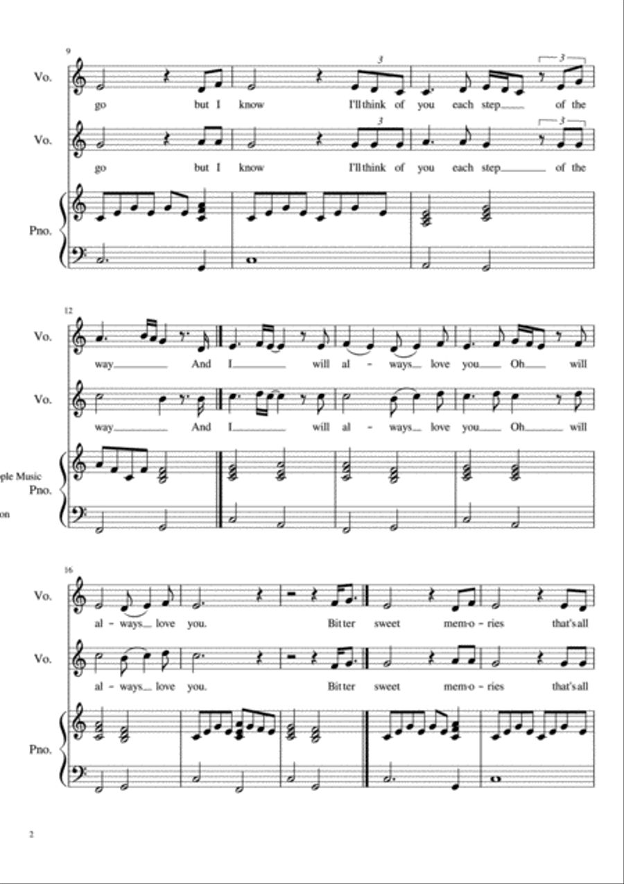 I Will Always Love You I Will Always Love You Vocal Duet scores gallery preview page 2