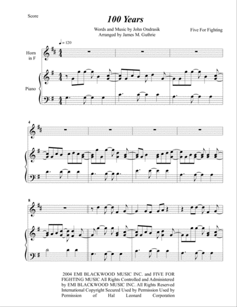 100 Years Piano scores gallery preview page 1