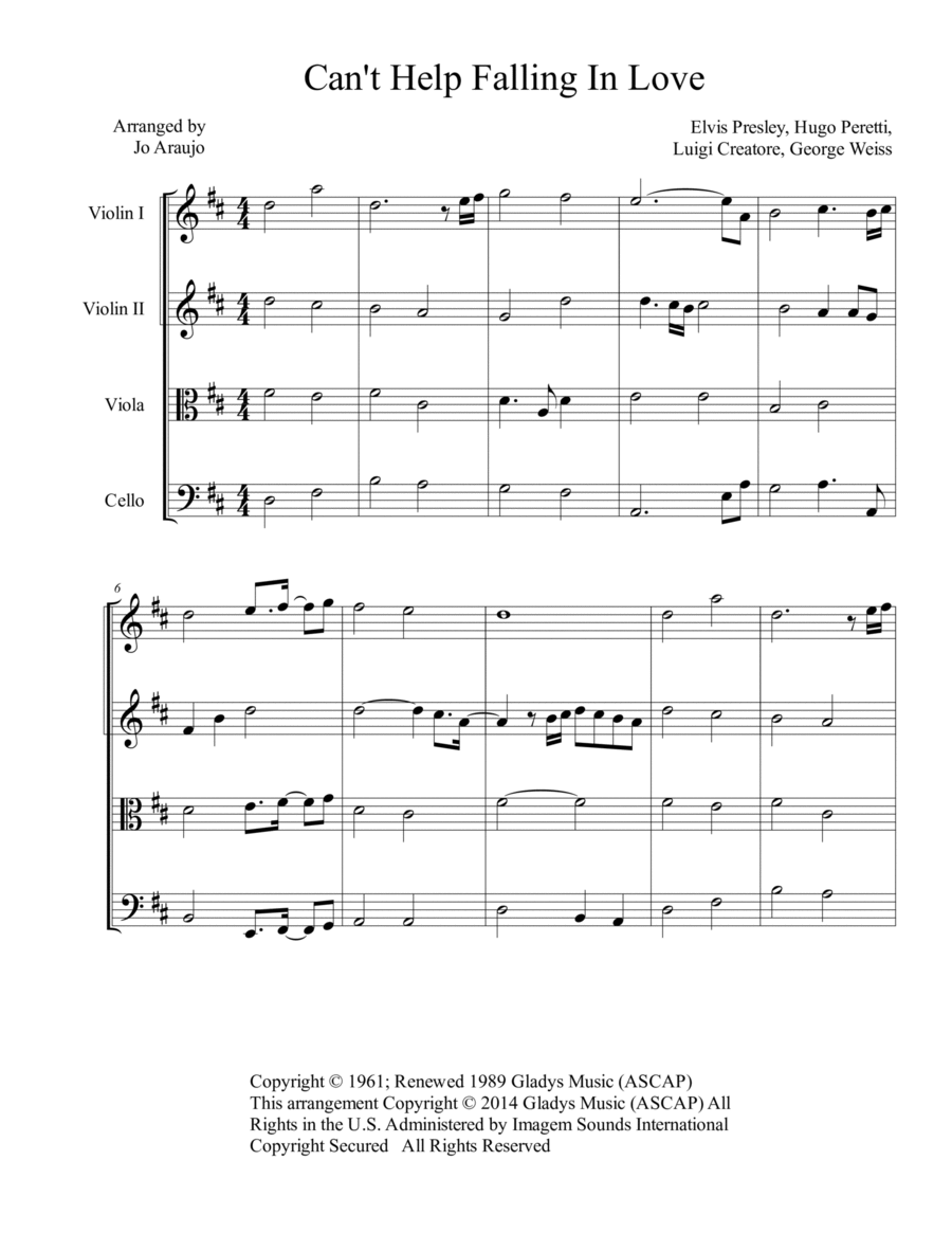Can't Help Falling In Love String Quartet scores gallery preview page 1