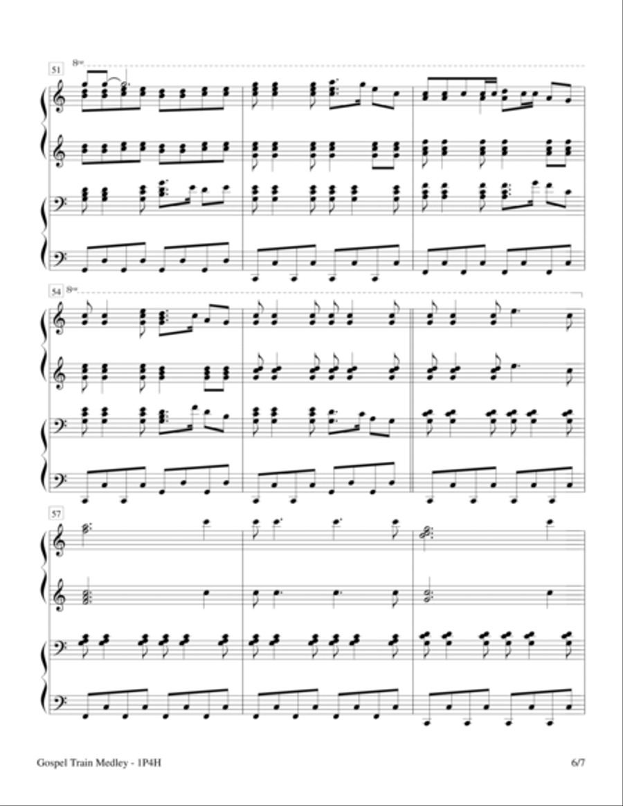 Gospel Train Medley (1 Piano, 4-Hands) 1 Piano, 4-Hands scores gallery preview page 6