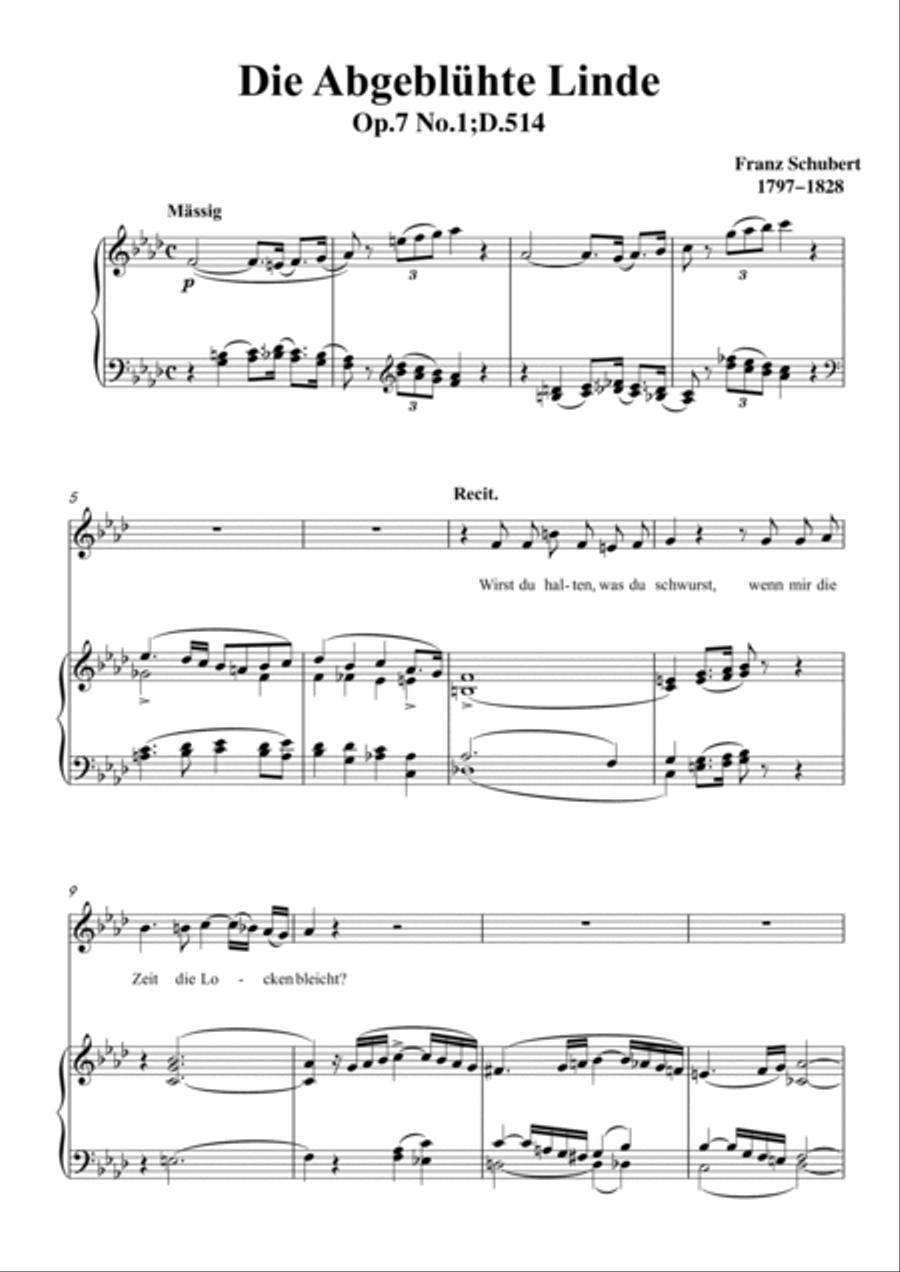 Schubert-Die Abgeblühte Linde(The Faded Linden Tree) in f minor,for Vocal and Pno Voice scores gallery preview page 2