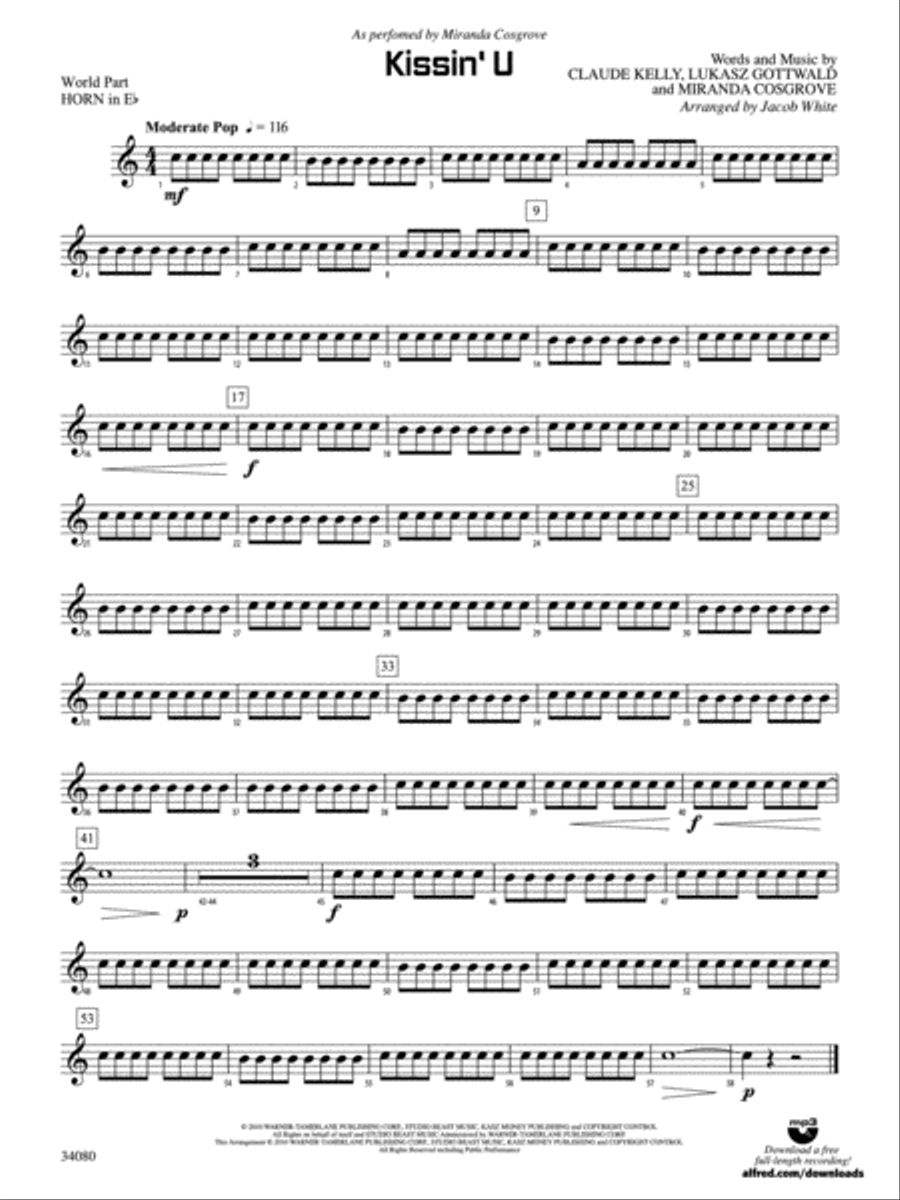 Kissin' U: (World Part) 1st Horn in E-flat Concert Band scores gallery preview page 1