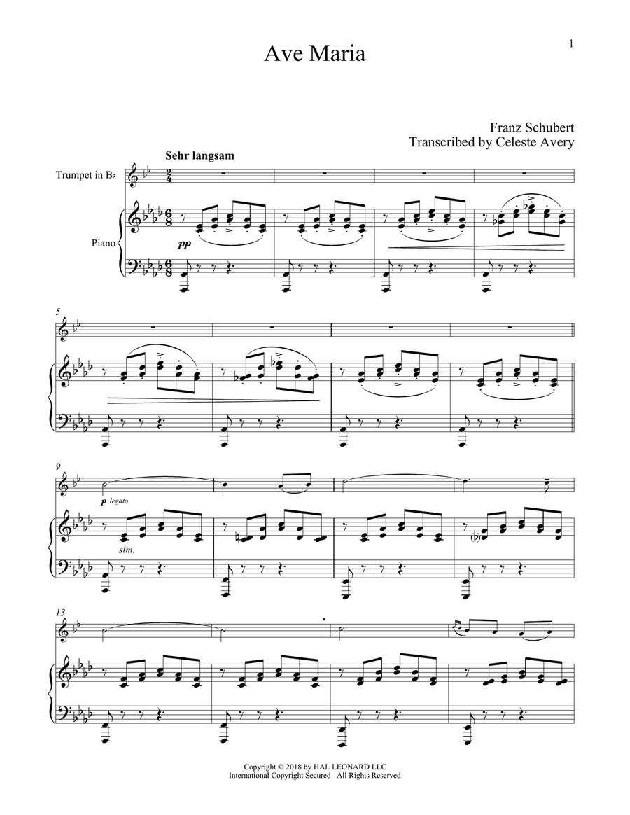 Ave Maria, Op. 52, No. 6 Trumpet Solo scores gallery preview page 1