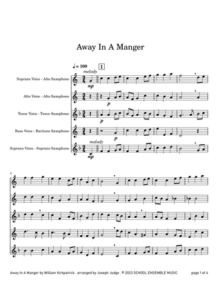 Book cover for Away In A Manger for Saxophone Quartet in Schools