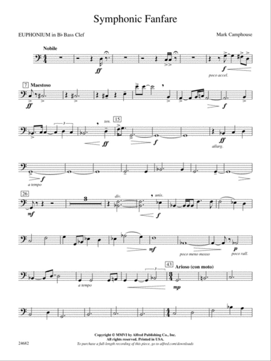 Symphonic Fanfare: (World Part) B-flat Baritone B.C. Concert Band scores gallery preview page 1