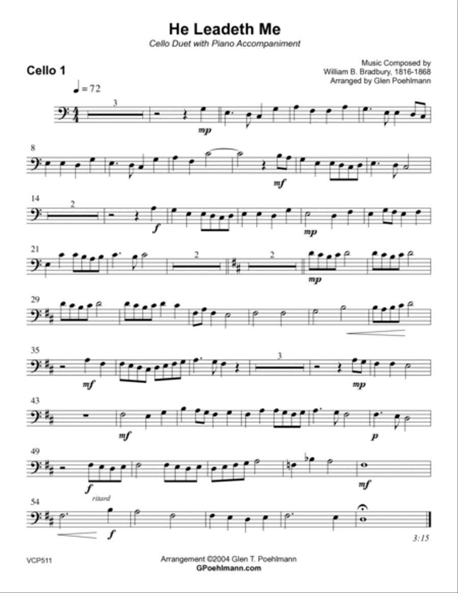 HE LEADETH ME - Cello Duet with Piano Accompaniment String Duet scores gallery preview page 5
