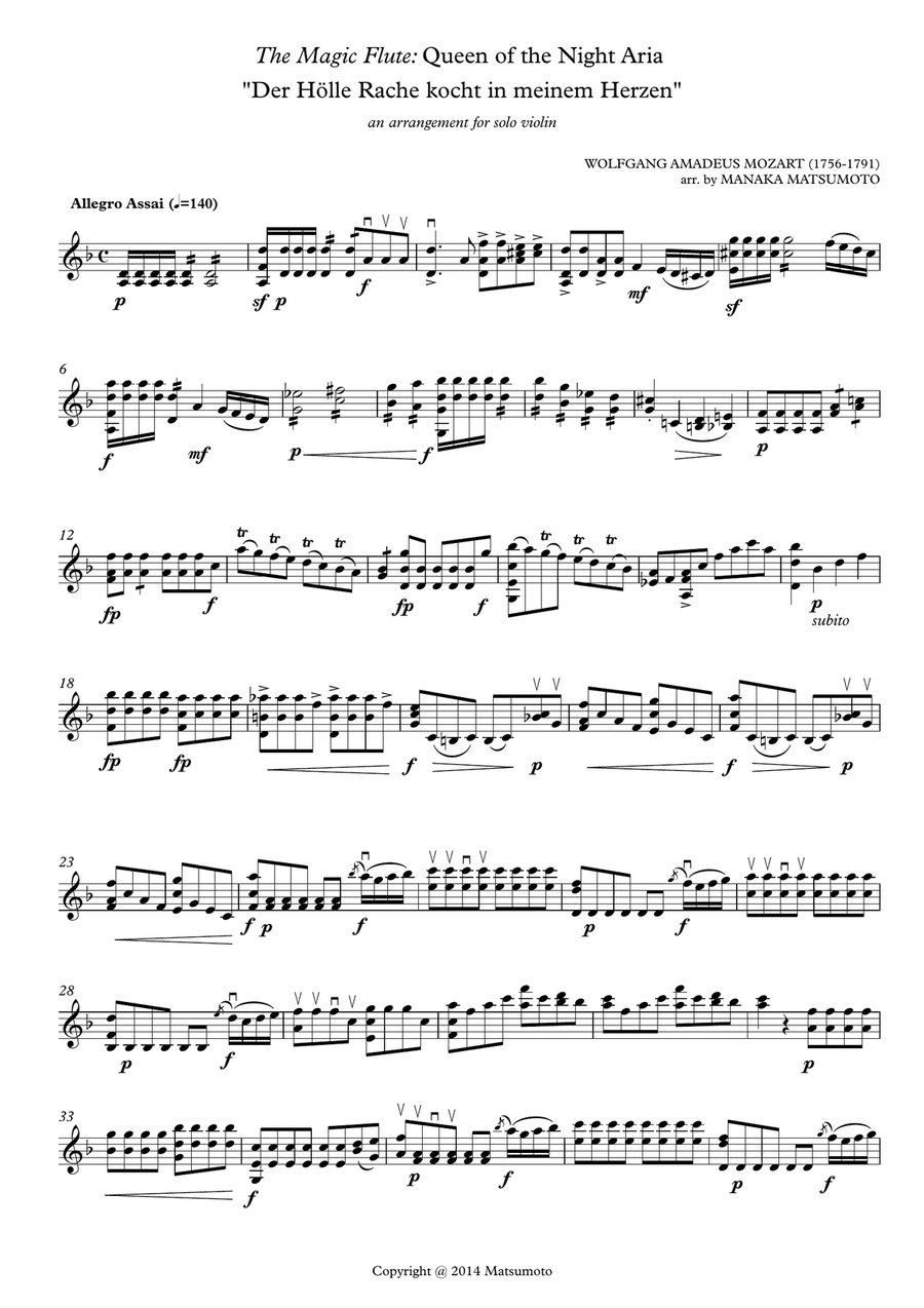The Magic Flute - Queen of the Night Aria for solo violin Chamber Music scores gallery preview page 2