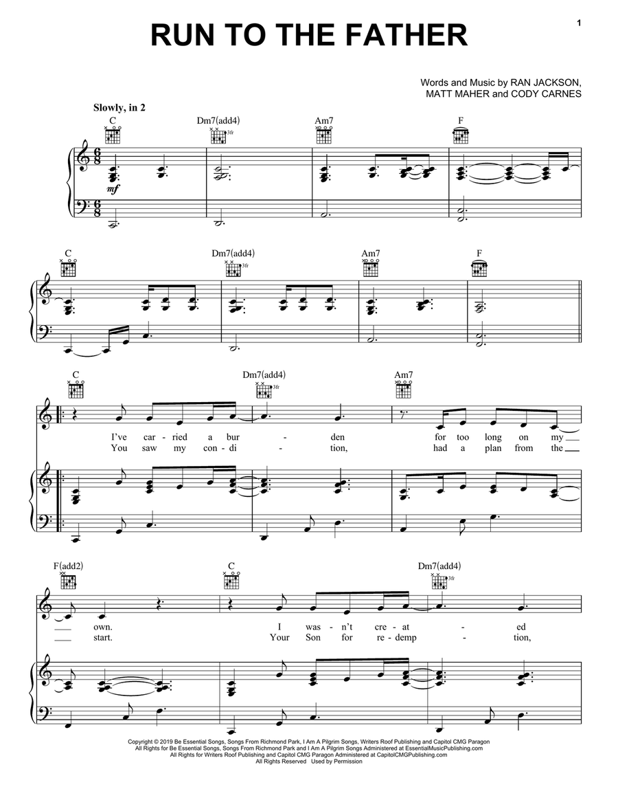 Run To The Father Run To The Father Piano, Vocal, Guitar scores gallery preview page 1