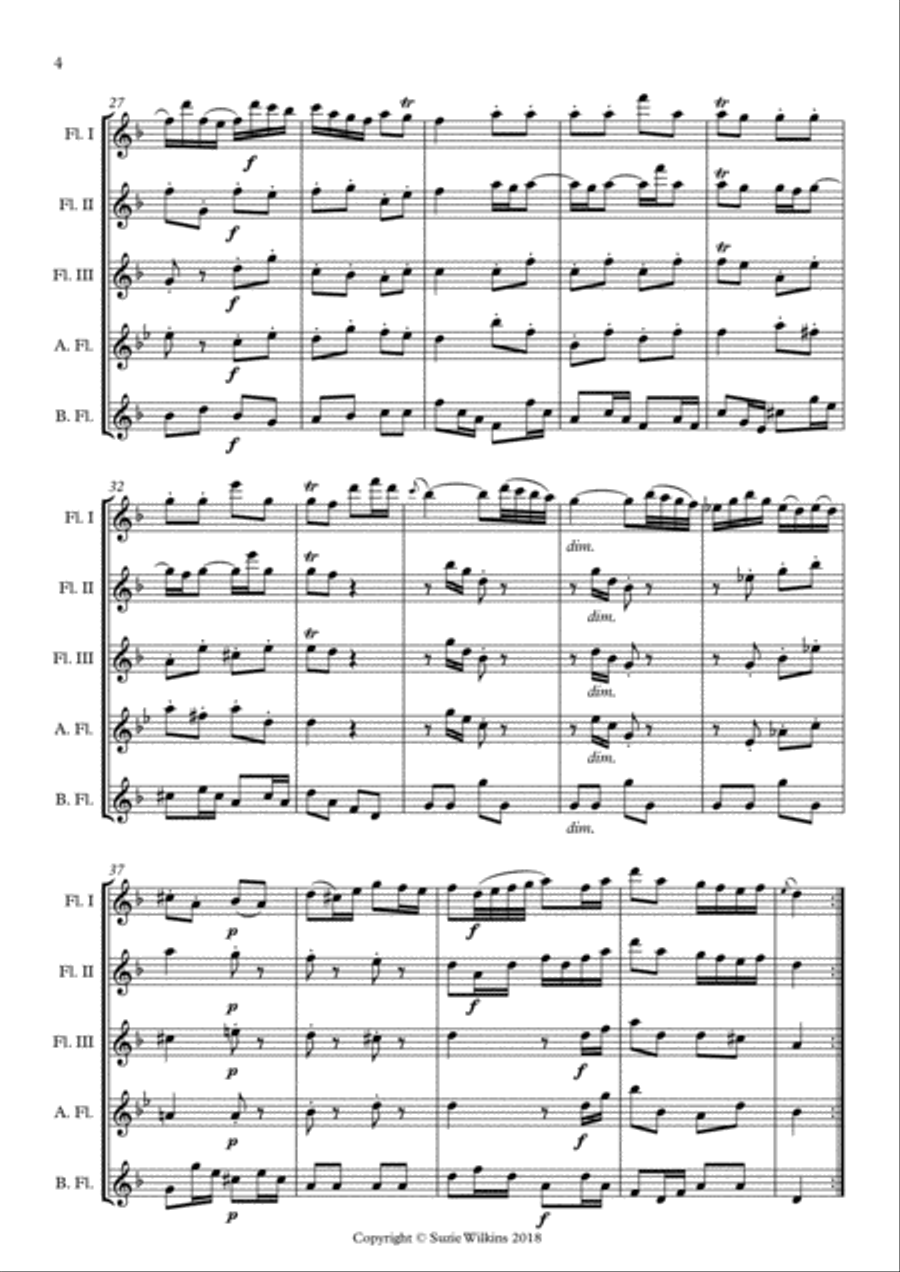 Badinerie from Bach's Orchestral Suite No. 2 for Flute Choir or Flute Quintet Woodwind Quintet scores gallery preview page 4