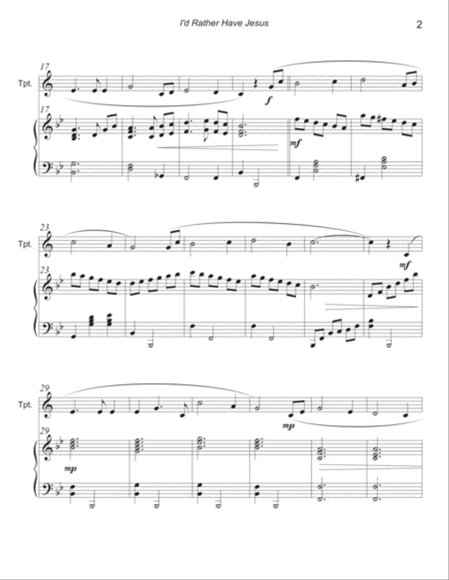 I'd Rather Have Jesus B-Flat Trumpet scores gallery preview page 2