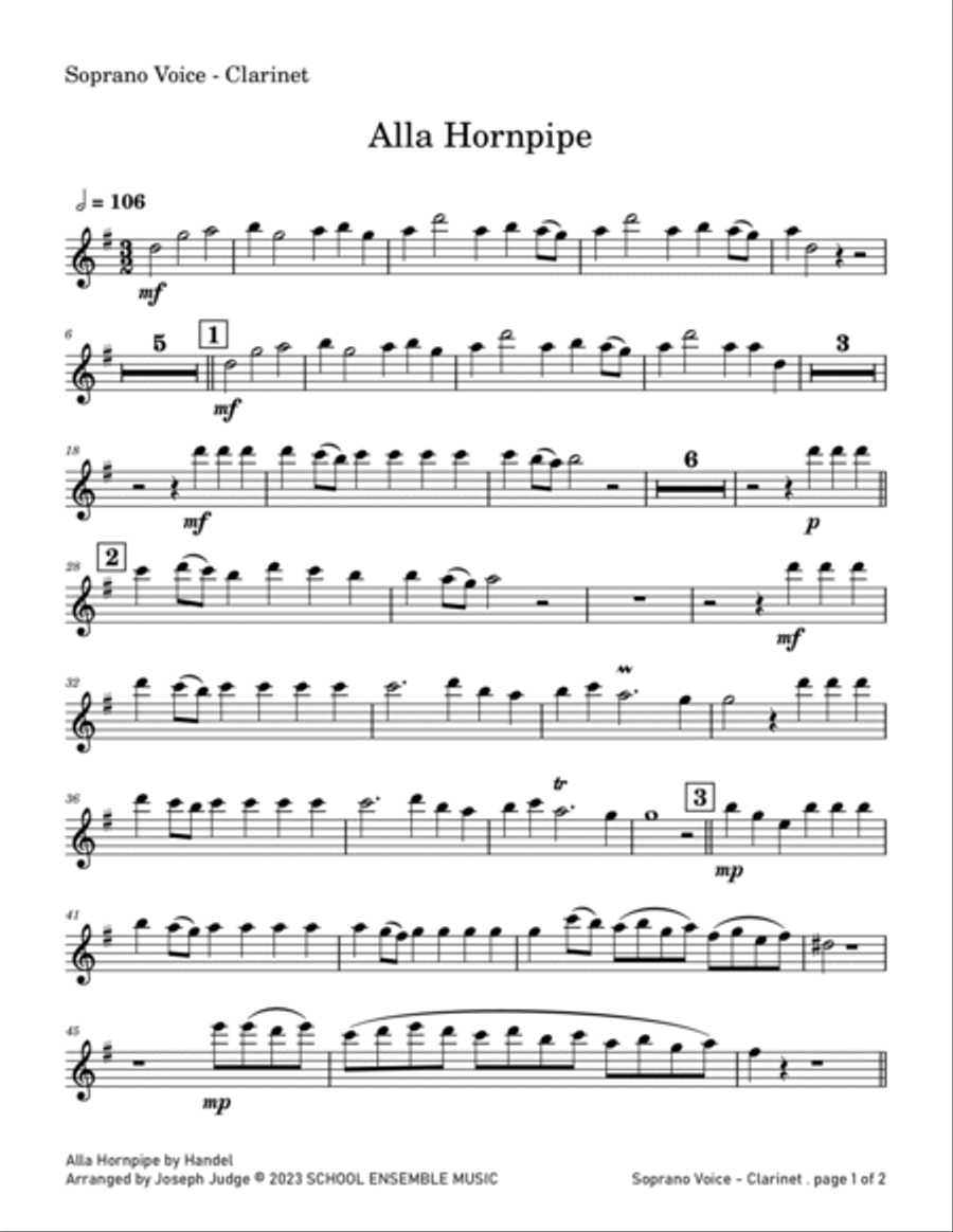Alla Hornpipe by Handel for Clarinet Quartet in Schools Clarinet Quartet scores gallery preview page 6