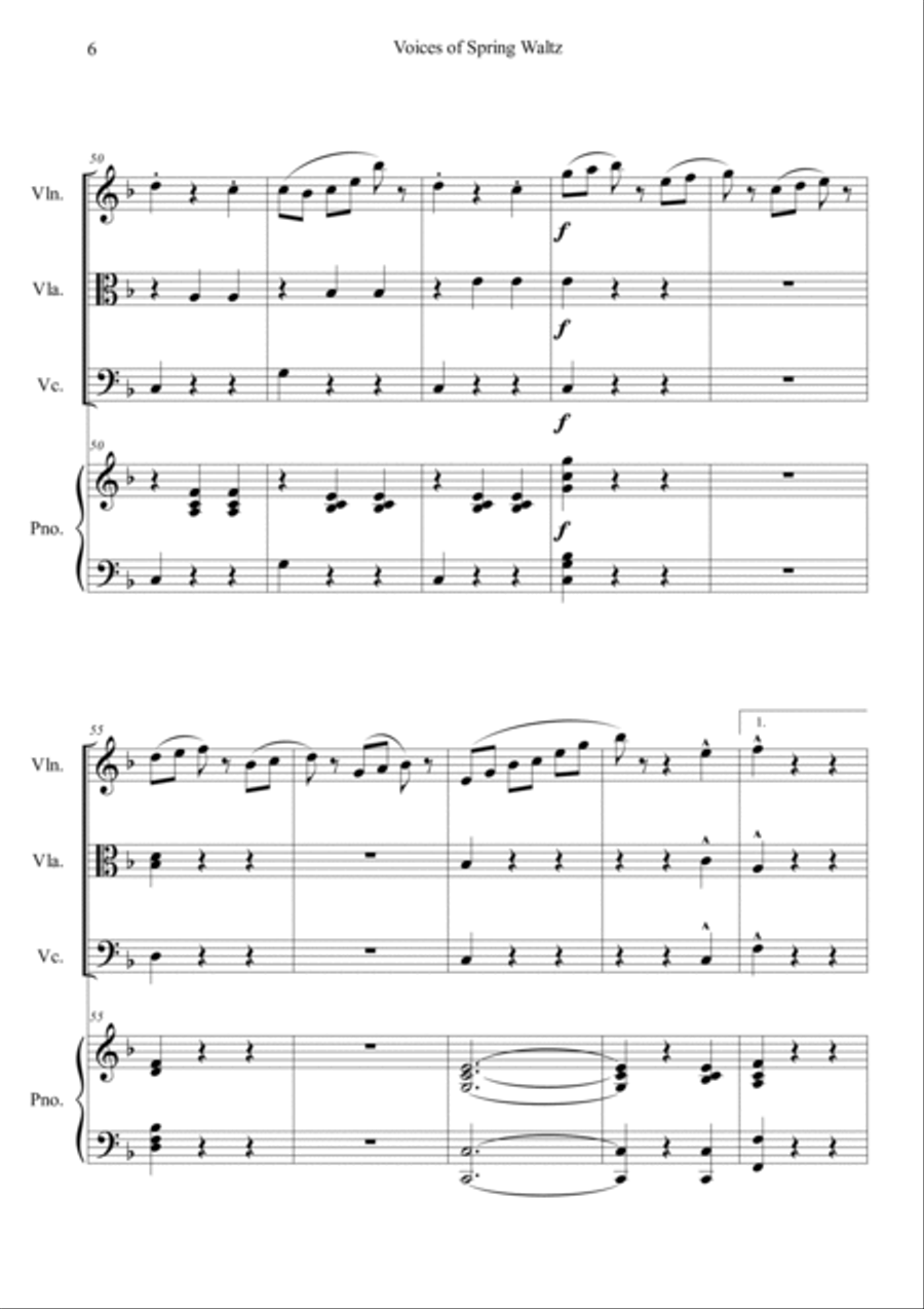 Voice of Spring Waltz Piano Quartet scores gallery preview page 6