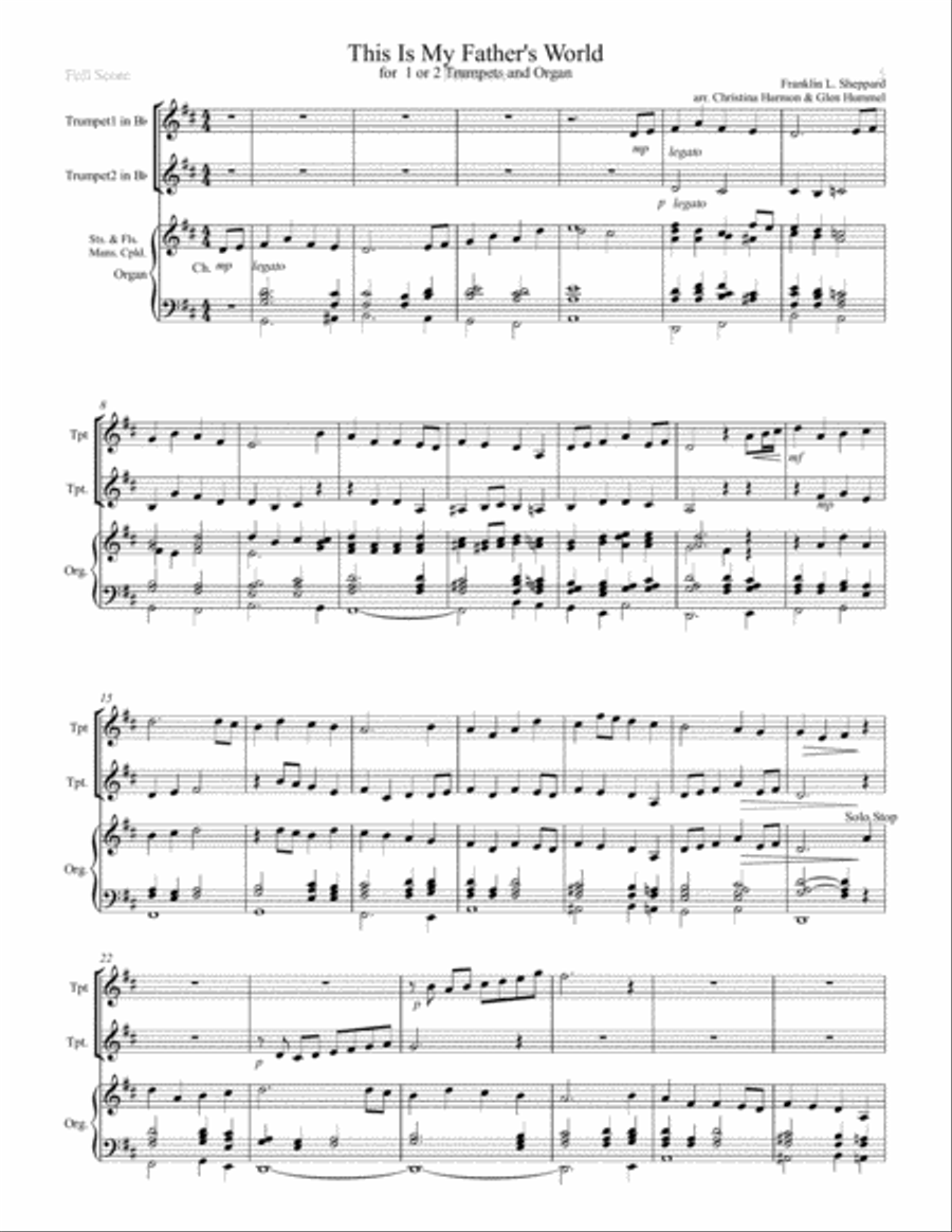 This Is My Father's World - One or Two Trumpets and Organ This Is My Father's World - One or Two Trumpets and Organ Trumpet Duet scores gallery preview page 2