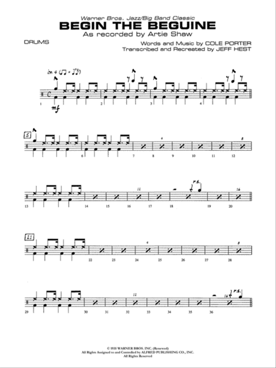 Begin the Beguine: Drums Begin the Beguine: Drums Jazz Ensemble scores gallery preview page 1