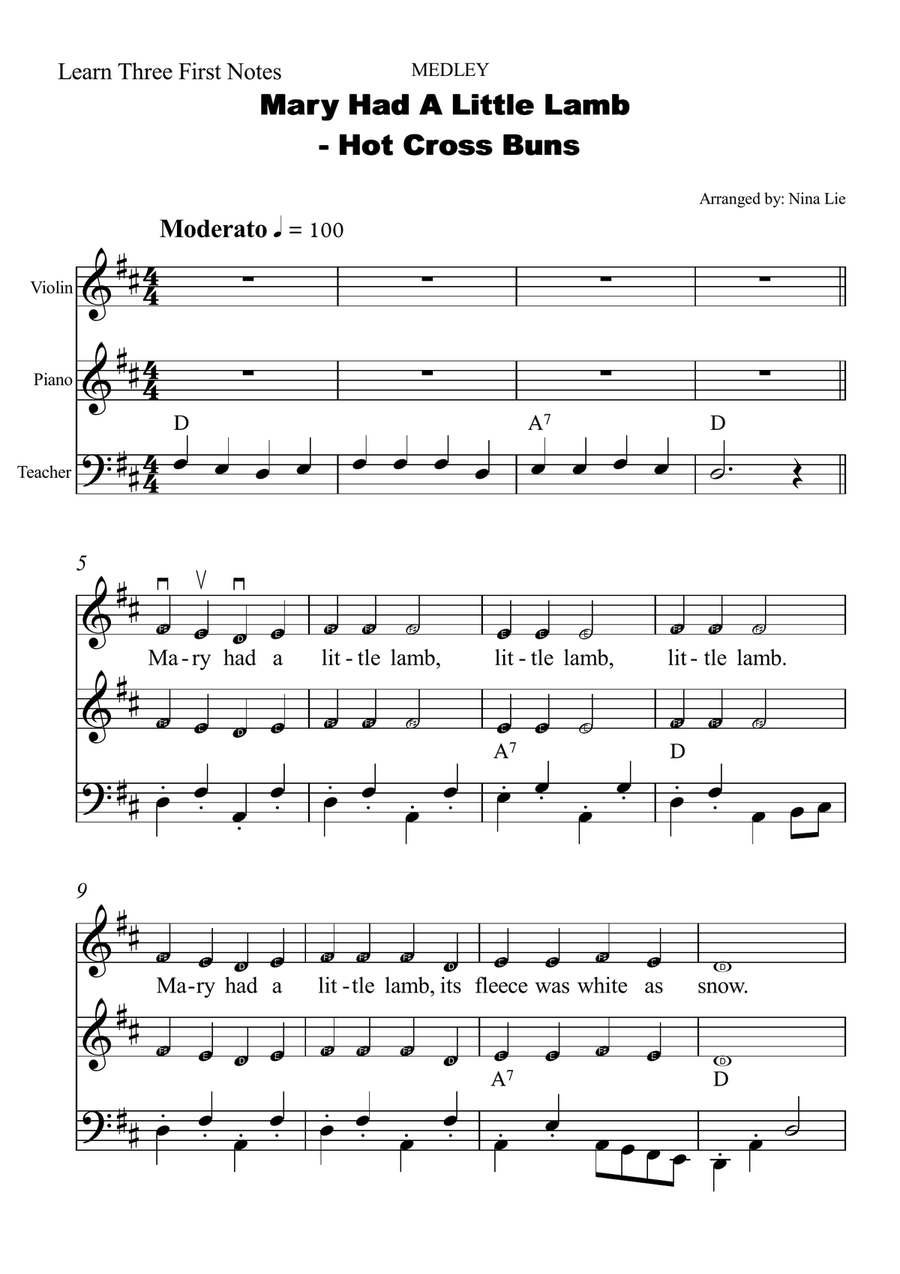 Mary Had A Little Lamb - Hot Cross Buns Medley Violin Solo scores gallery preview page 1