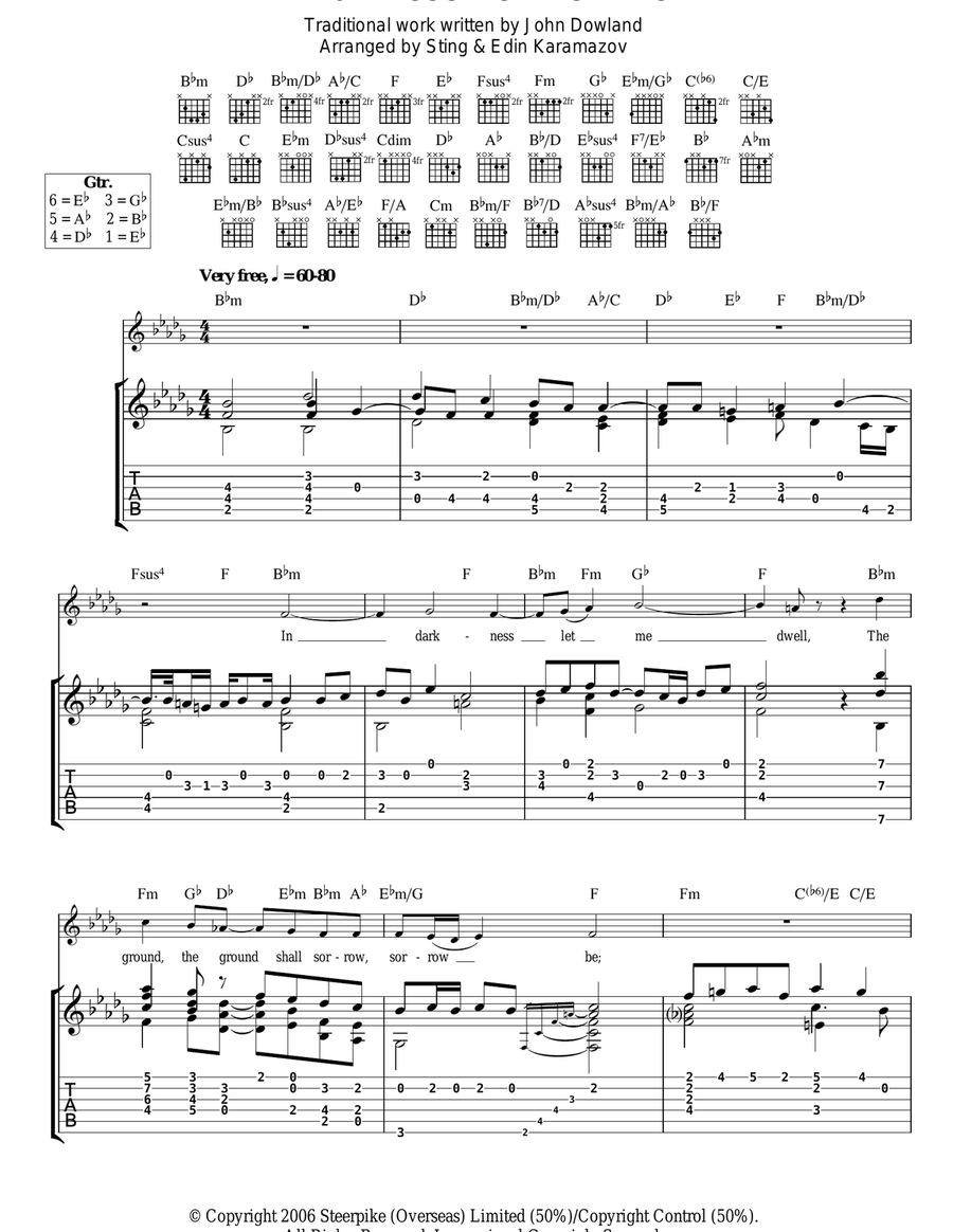In Darkness Let Me Dwell (as performed by Sting and Edin Karamazov) Acoustic Guitar scores gallery preview page 1