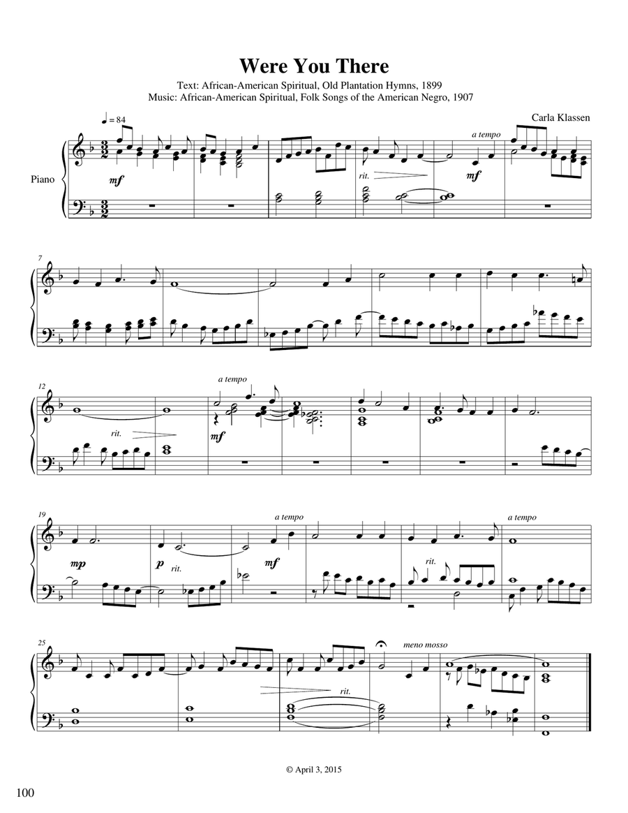 Were You There Were You There Piano Solo scores gallery preview page 1
