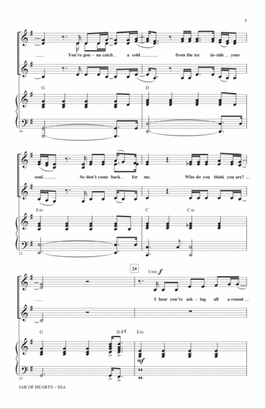 Jar Of Hearts (adapted by Mark Brymer) SSA scores gallery preview page 4