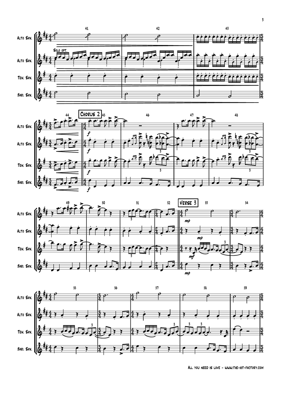 All You Need Is Love Saxophone Quartet scores gallery preview page 3