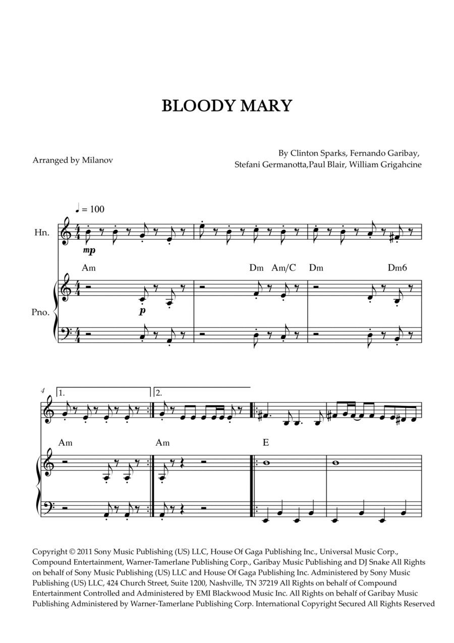 Bloody Mary Bloody Mary Horn scores gallery preview page 1