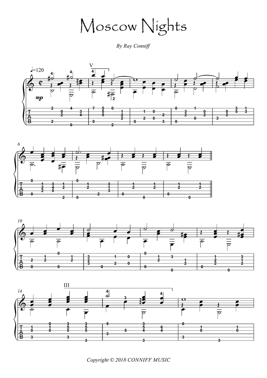Mascow Nights Guitar Tablature scores gallery preview page 1