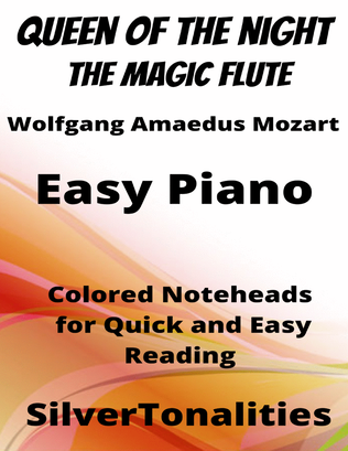 Book cover for Queen of the Night Magic Flute Easy Piano Sheet Music with Colored Notation