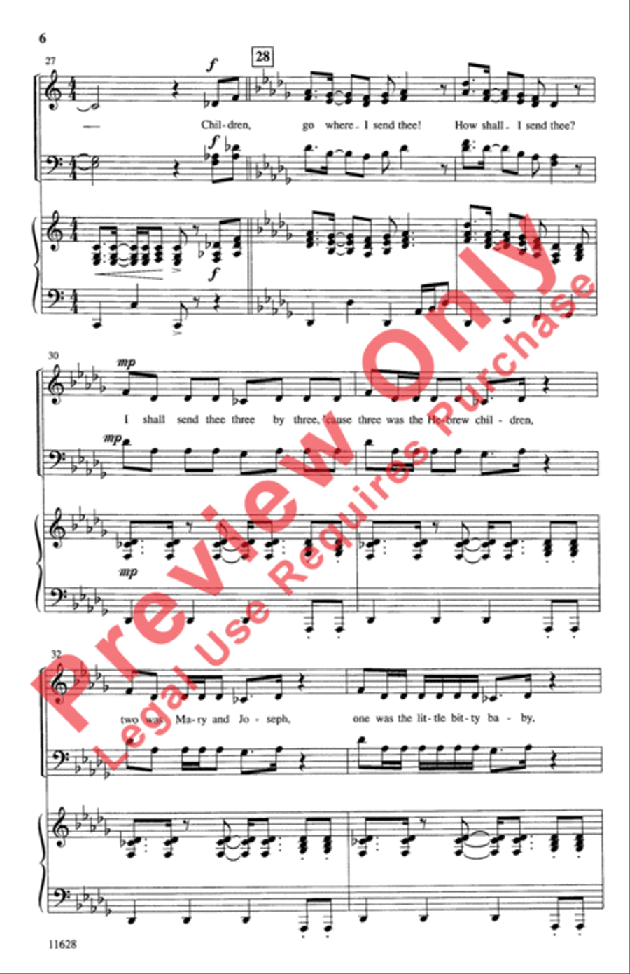 Children, Go Where I Send Thee 4-Part scores gallery preview page 6