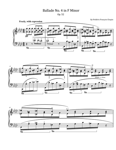 Chopin - Ballade No. 4 in F Minor - Op.52- Original With Fingered - For Piano Solo image number null