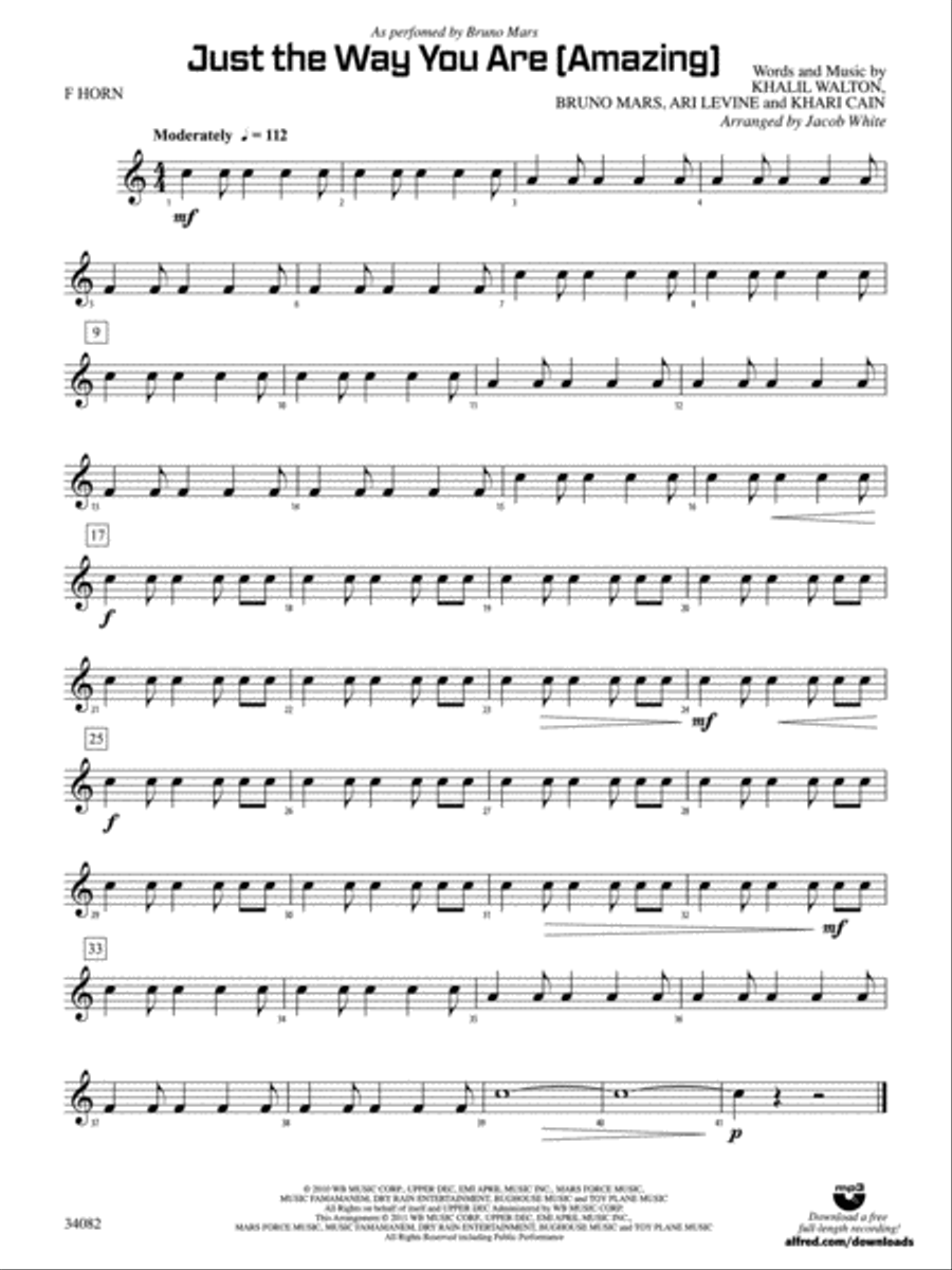 Just the Way You Are (Amazing): 1st F Horn Concert Band scores gallery preview page 1