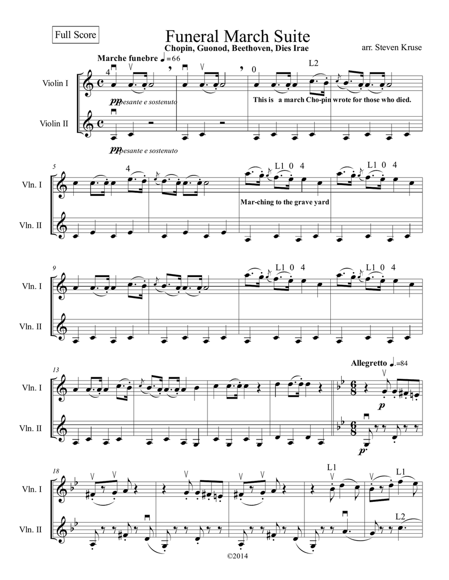 Funeral March Suite for Two Violins on Beginning and Intermediate levels. Funeral March Suite for Two Violins on Beginning and Intermediate levels. String Duet scores gallery preview page 4