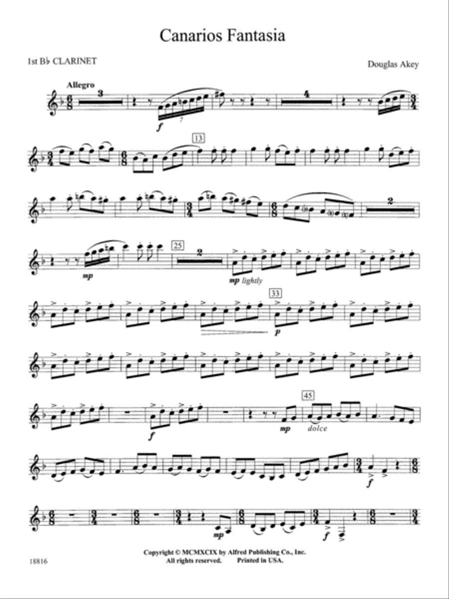 Canarios Fantasia: 1st B-flat Clarinet Concert Band scores gallery preview page 1