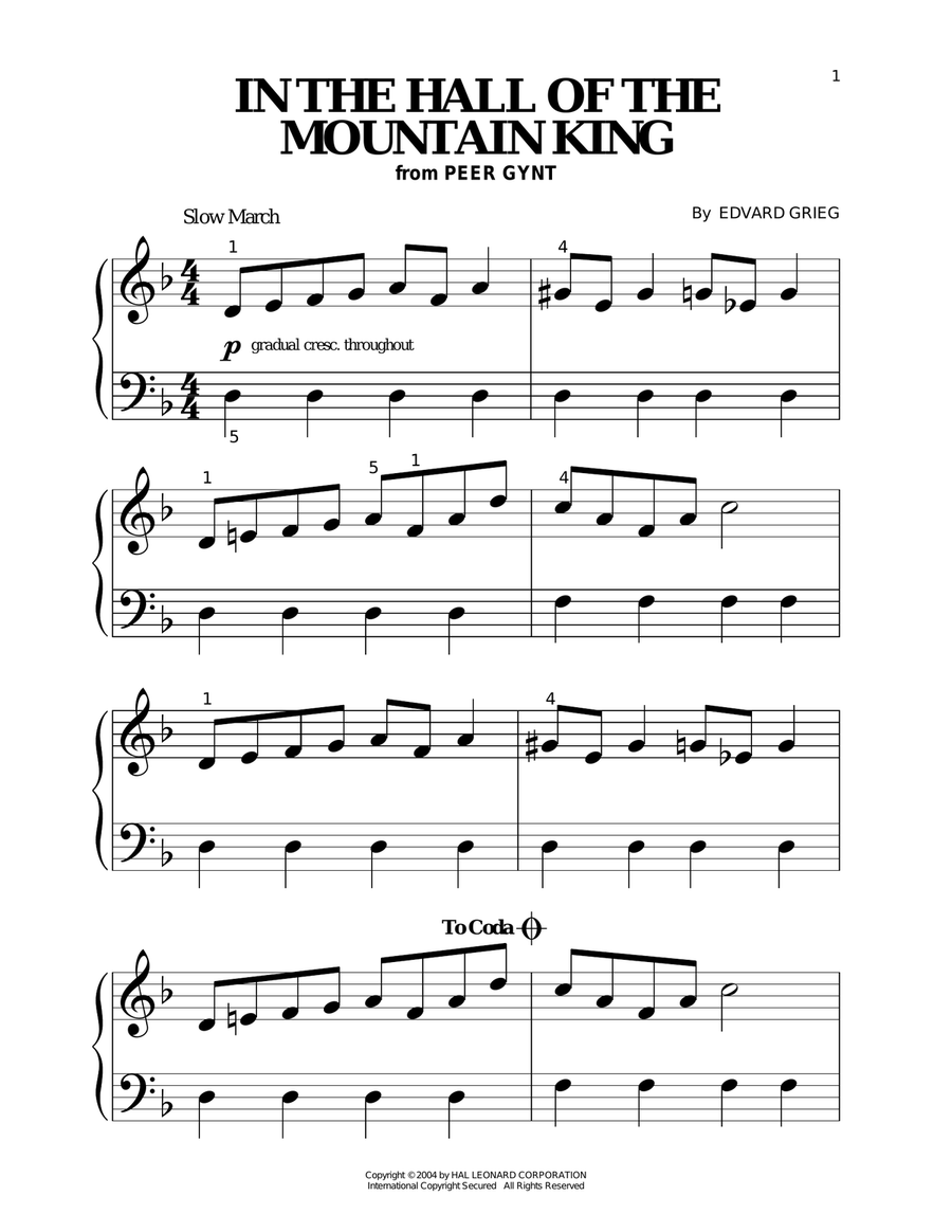 In The Hall Of The Mountain King Easy Piano scores gallery preview page 1