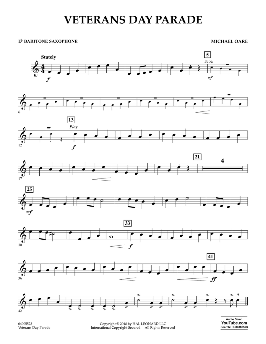 Veterans Day Parade - Eb Baritone Saxophone Concert Band scores gallery preview page 1