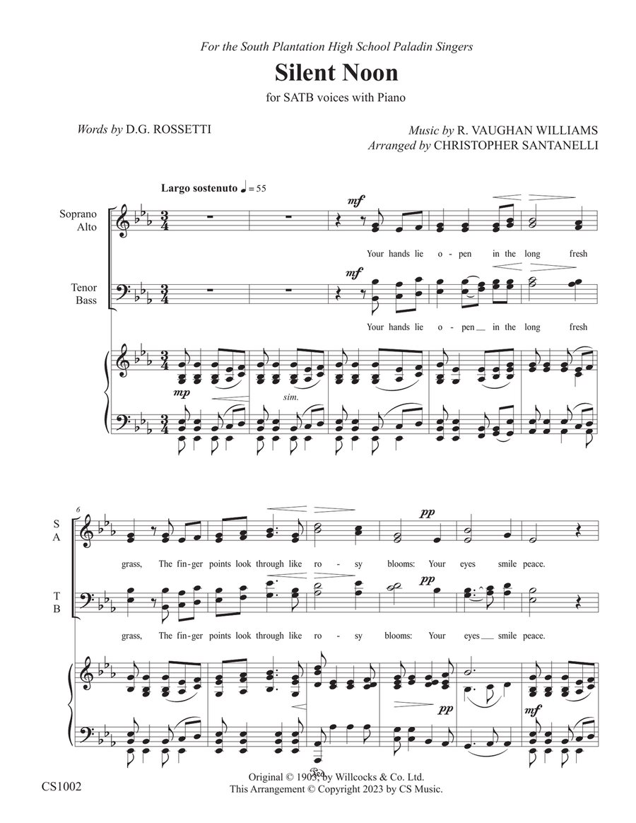 Silent Noon Silent Noon 4-Part scores gallery preview page 1