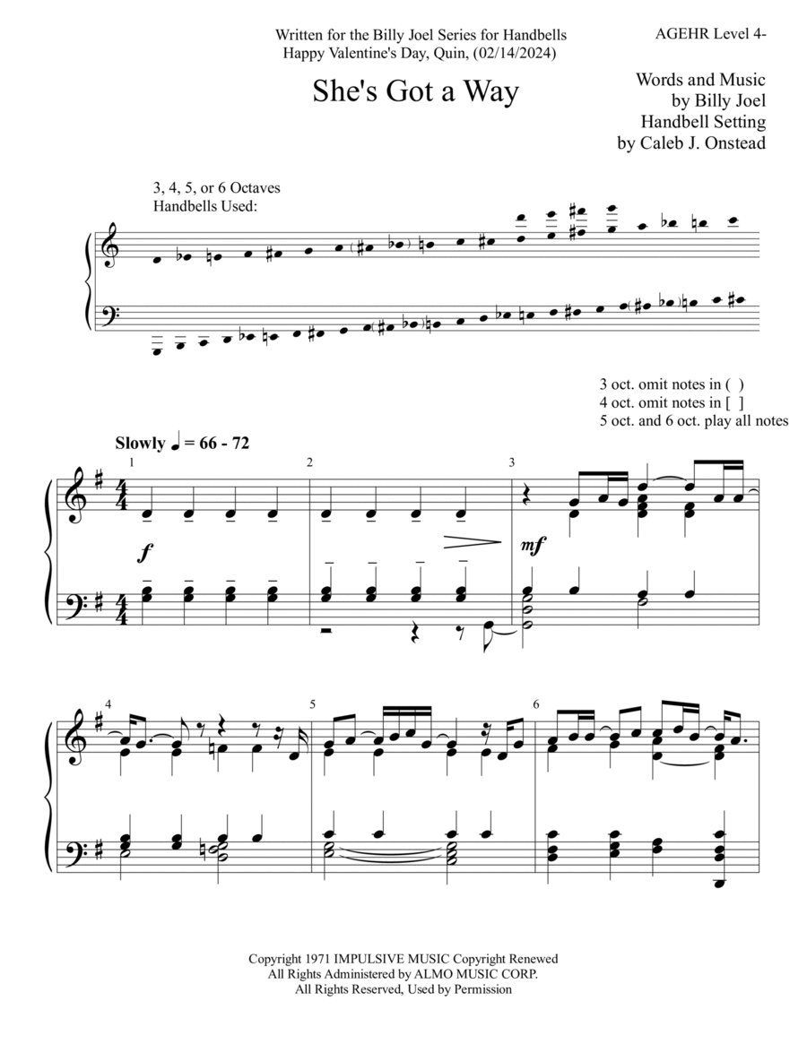 She's Got A Way Handbell Choir scores gallery preview page 1