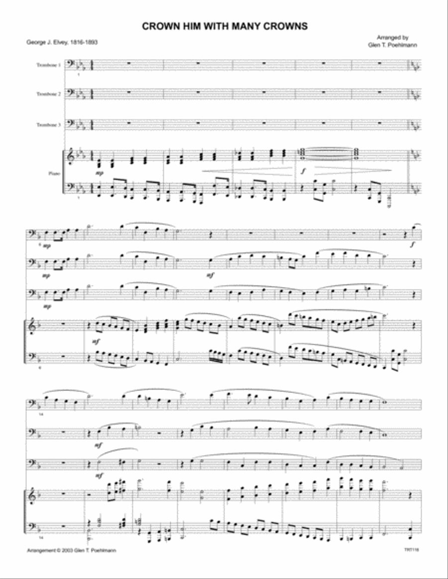 CROWN HIM WITH MANY CROWNS - TROMBONE TRIO with Piano Accompaniment Trombone Trio scores gallery preview page 1