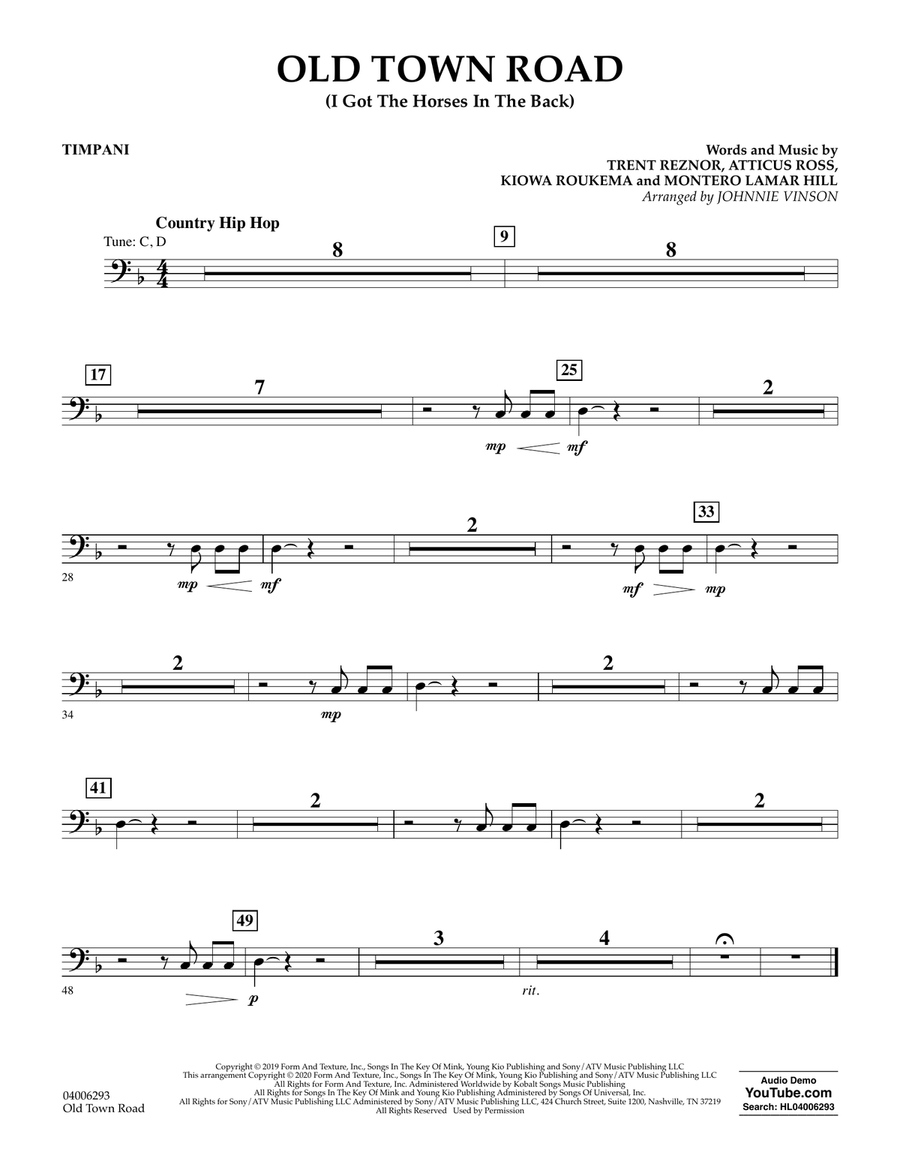 Old Town Road (arr. Johnnie Vinson) - Timpani