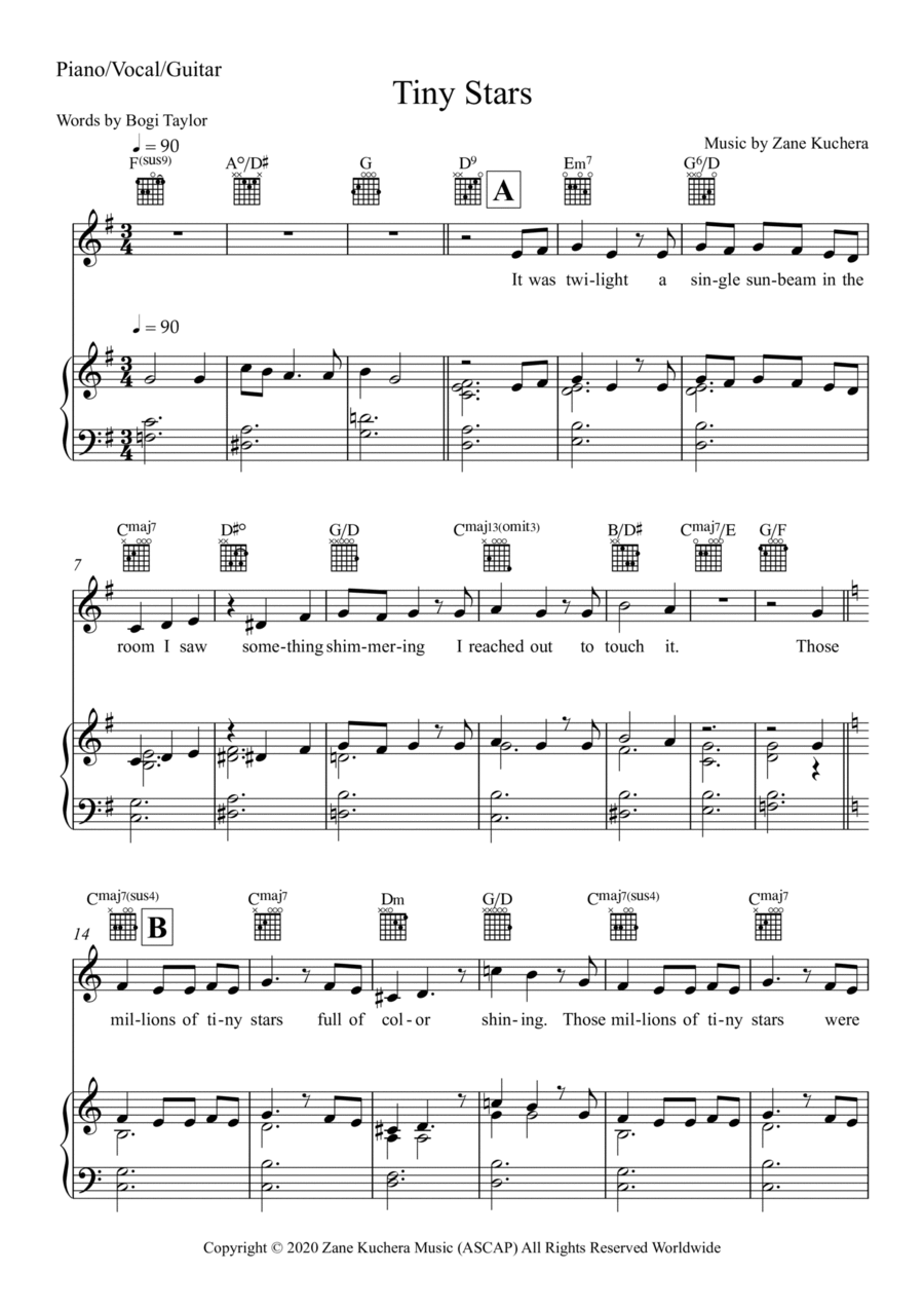 Tiny Stars Piano, Vocal, Guitar scores gallery preview page 1