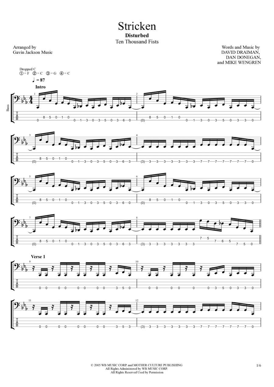 Stricken Bass Guitar scores gallery preview page 1