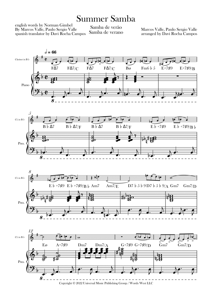 Summer Samba B-Flat Clarinet scores gallery preview page 1
