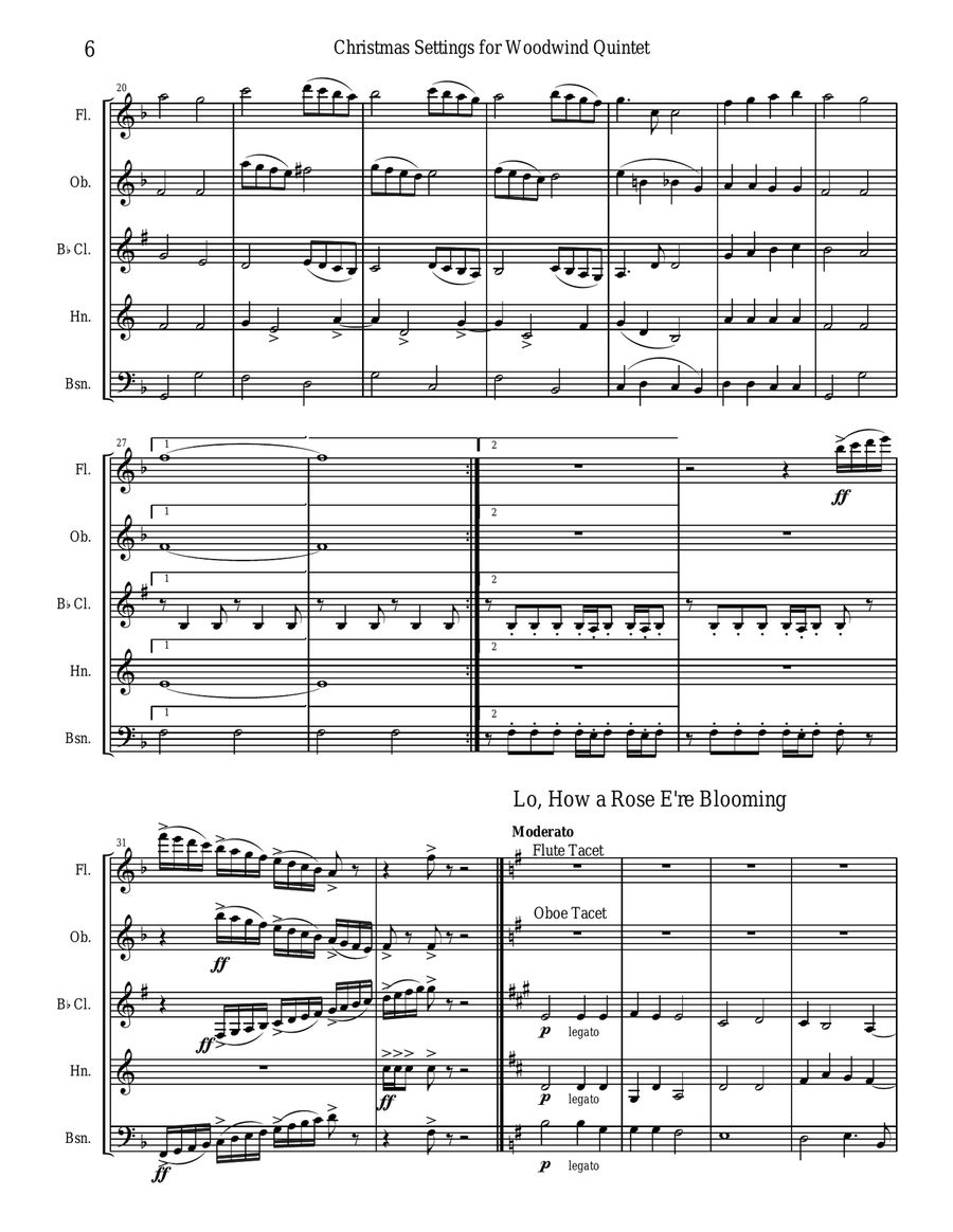 Christmas Settings for Woodwind Quintet Woodwind Quintet scores gallery preview page 6